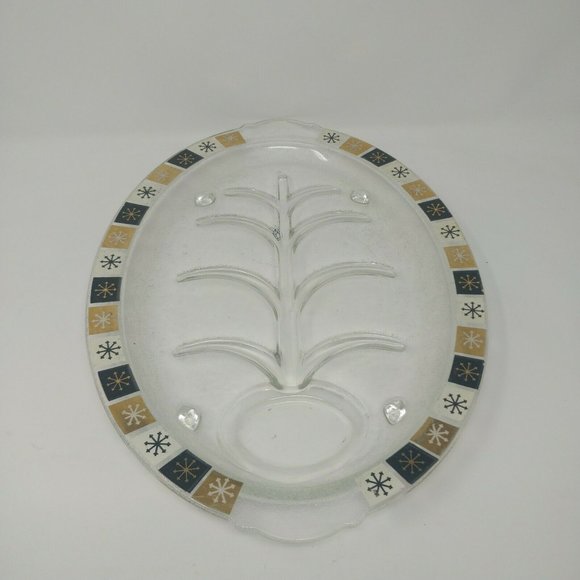 60's Vintage Inland Glass Meat Platter Atomic Tree of Life Starburst Gold MCM - Picture 7 of 7